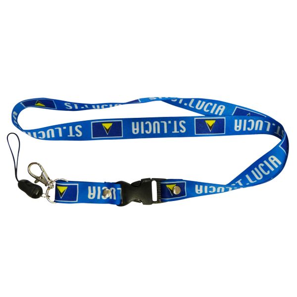 ST. LUCIA COUNTRY FLAG LANYARD KEYCHAIN PASSHOLDER NECKSTRAP .. CLASP AT THE END .. 20" INCHES LONG .. HIGH QUALITY .. NEW