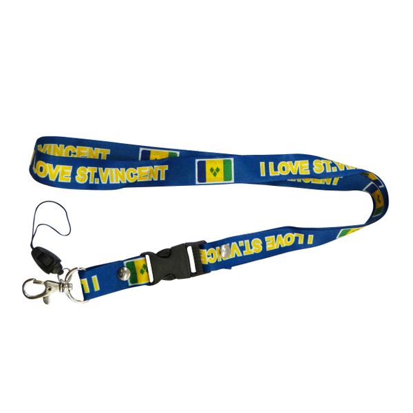 "I LOVE ST. VINCENT" ST. VINCENT COUNTRY FLAG LANYARD KEYCHAIN PASSHOLDER NECKSTRAP .. CLASP AT THE END .. 20" INCHES LONG .. HIGH QUALITY .. NEW