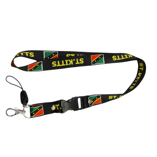ST. KITTS COUNTRY FLAG LANYARD KEYCHAIN PASSHOLDER NECKSTRAP .. CLASP AT THE END .. 20" INCHES LONG .. HIGH QUALITY .. NEW
