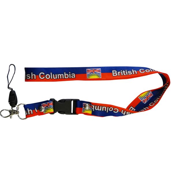 BRITISH COLUMBIA CANADA PROVINCIAL FLAG LANYARD KEYCHAIN PASSHOLDER NECKSTRAP .. CLASP AT THE END .. 20" INCHES LONG .. HIGH QUALITY .. NEW