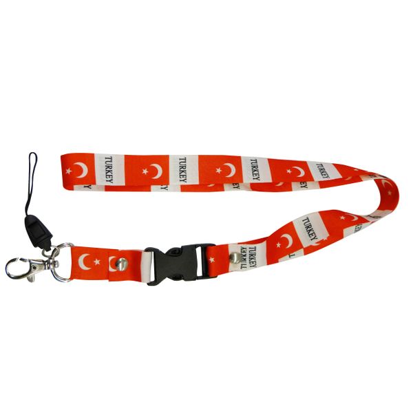 TURKEY COUNTRY FLAG LANYARD KEYCHAIN PASSHOLDER NECKSTRAP .. CLASP AT THE END .. 20" INCHES LONG .. HIGH QUALITY .. NEW