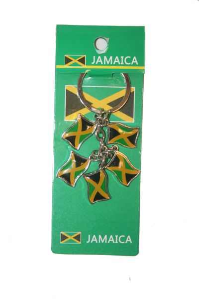 JAMAICA 5 COUNTRY FLAG METAL KEYCHAIN .. NEW AND IN A PACKAGE