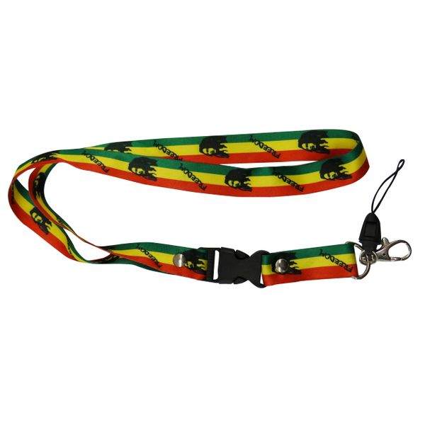 "FREEDOM" BOB MARLEY LANYARD KEYCHAIN PASSHOLDER NECKSTRAP .. CLASP AT THE END .. 20" INCHES LONG .. HIGH QUALITY .. NEW