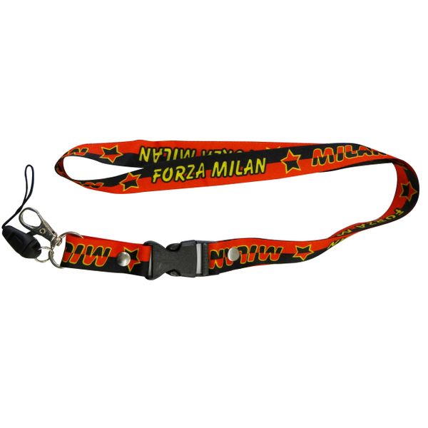 FORZA MILAN LOGO SOCCER LANYARD KEYCHAIN PASSHOLDER NECKSTRAP .. CLASP AT THE END .. 20" INCHES LONG .. HIGH QUALITY .. NEW