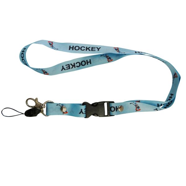 "HOCKEY" BLUE BACKGROUND NHL HOCKEY LANYARD KEYCHAIN PASSHOLDER NECKSTRAP .. CLASP AT THE END .. 20" INCHES LONG .. HIGH QUALITY .. NEW