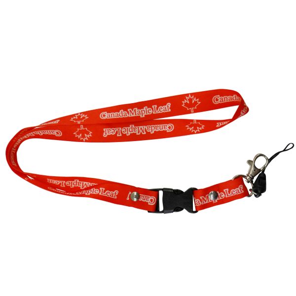 "CANADA MAPLE LEAF" RED BACKGROUND LANYARD KEYCHAIN PASSHOLDER NECKSTRAP .. CLASP AT THE END .. 20" INCHES LONG .. HIGH QUALITY .. NEW