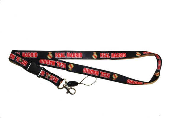 REAL MADRID LOGO SOCCER LANYARD KEYCHAIN PASSHOLDER NECKSTRAP .. CLASP AT THE END .. 20" INCHES LONG .. HIGH QUALITY .. NEW