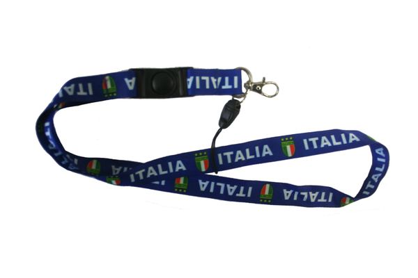 ITALIA BLUE COUNTRY FLAG LANYARD KEYCHAIN PASSHOLDER NECKSTRAP .. CLASP AT THE END .. 20" INCHES LONG .. HIGH QUALITY .. NEW