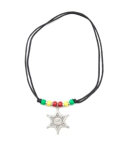 ETHIOPIA SILVER STAR COUNTRY FLAG SMALL METAL NECKLACE CHOKER .. NEW AND IN A PACKAGE