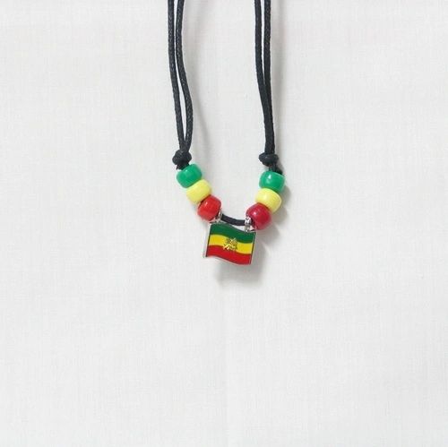 ETHIOPIA LION COUNTRY FLAG SMALL METAL NECKLACE CHOKER .. NEW AND IN A PACKAGE