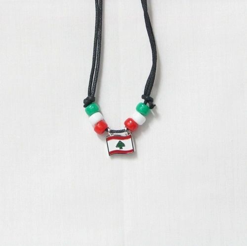 LEBANON COUNTRY FLAG SMALL METAL NECKLACE CHOKER .. NEW AND IN A PACKAGE