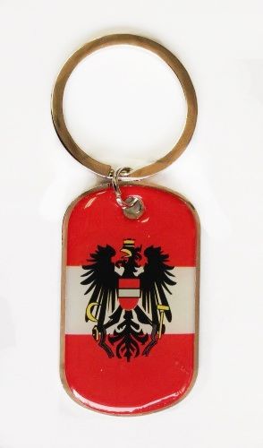 AUSTRIA WITH EAGLE COUNTRY FLAG METAL KEYCHAIN .. NEW AND IN A PACKAGE