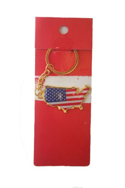 USA COUNTRY SHAPE FLAG METAL KEYCHAIN .. NEW AND IN A PACKAGE