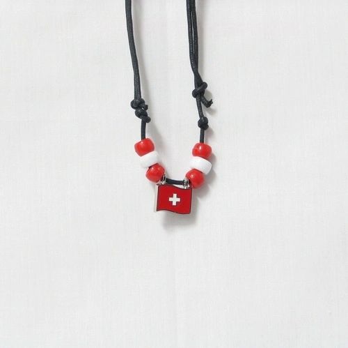 SWITZERLAND COUNTRY FLAG SMALL METAL NECKLACE CHOKER .. NEW AND IN A PACKAGE
