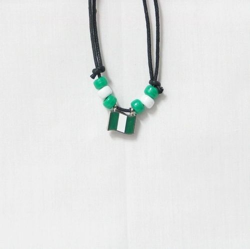 NIGERIA COUNTRY FLAG SMALL METAL NECKLACE CHOKER .. NEW AND IN A PACKAGE