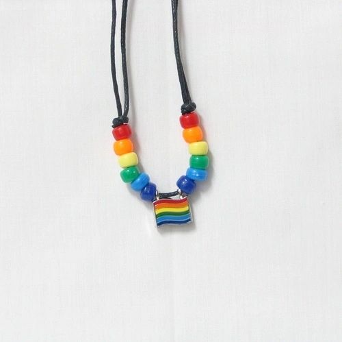 GAY , LESBIAN PRIDE FLAG SMALL METAL NECKLACE CHOKER .. NEW AND IN A PACKAGE