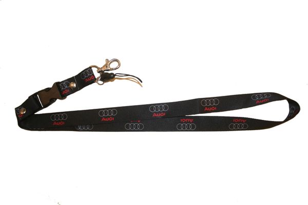 AUDI BLACK CAR MODEL LOGO LANYARD KEYCHAIN PASSHOLDER NECKSTRAP .. CLASP AT THE END .. 20" INCHES LONG .. HIGH QUALITY .. NEW