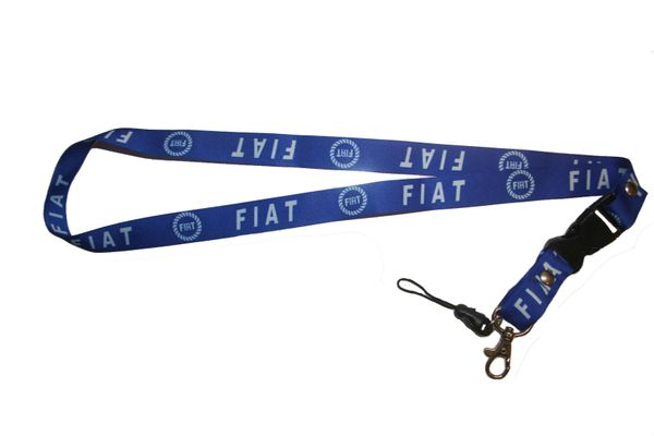 FIAT BLUE CAR MODEL LOGO LANYARD KEYCHAIN PASSHOLDER NECKSTRAP .. CLASP AT THE END .. 20" INCHES LONG .. HIGH QUALITY .. NEW