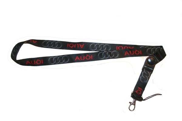 AUDI BLACK - WIDE RINGS CAR MODEL LOGO LANYARD KEYCHAIN PASSHOLDER NECKSTRAP .. CLASP AT THE END .. 20" INCHES LONG .. HIGH QUALITY .. NEW