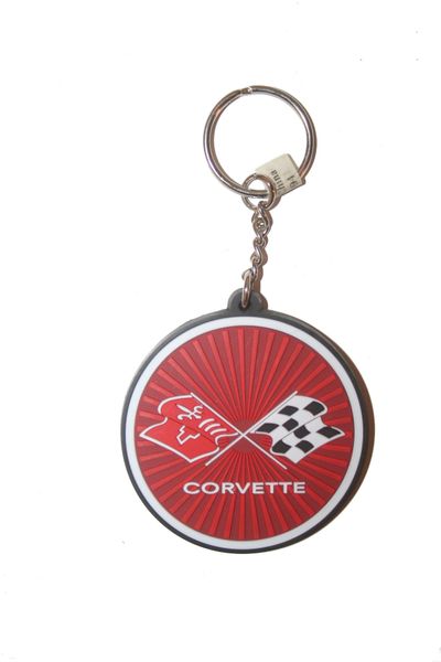 CORVETTE LICENCED ROUND LOGO SILICONE KEYCHAIN .. NEW AND IN A PACKAGE