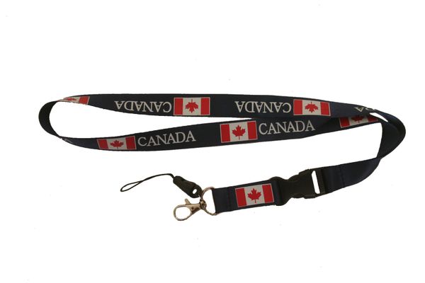 CANADA BLUE COUNTRY FLAG LANYARD KEYCHAIN PASSHOLDER NECKSTRAP .. CLASP AT THE END .. 20" INCHES LONG .. HIGH QUALITY