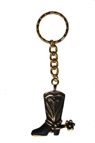 BLACK COWBOY BOOT With GOLD Details Metal KEYCHAIN