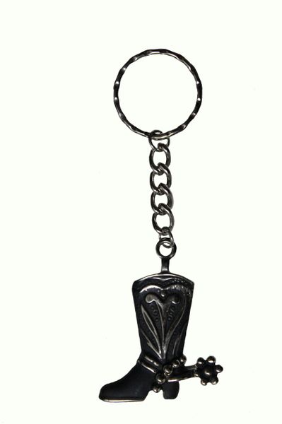 BLACK COWBOY BOOT With SILVER Details Metal KEYCHAIN