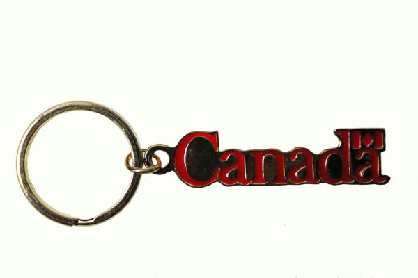 CANADA Country Flag With Red TITLE - GOLD Metal KEYCHAIN..SIZE: 1 1/4" x 2.5" Inch