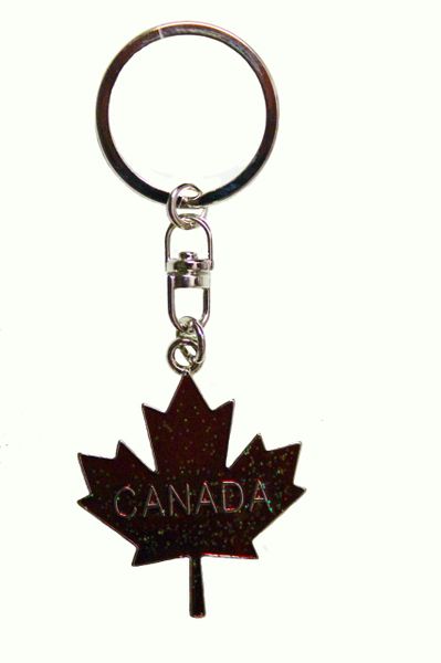 CANADA RED Sparkling Maple Leaf Metal KEYCHAIN..SIZE: 1.5" x 1.5" Inch