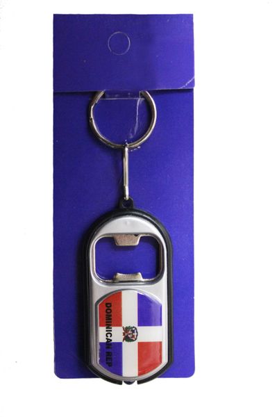 DOMINICAN REPUBLIC Country Flag LED LIGHT & BOTTLE OPENER METAL KEYCHAIN