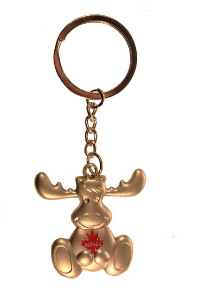 CANADA , Red MAPLE LEAF , Smiling MOOSE METAL KEYCHAIN ..Size : 1.75" x 1.75" Inch