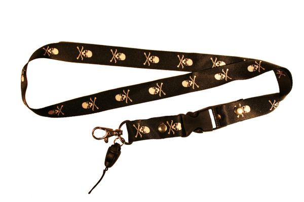 SKULL With Cross Bones Black LANYARD KEYCHAIN PASSHOLDER NECKSTRAP With CLASP At The End