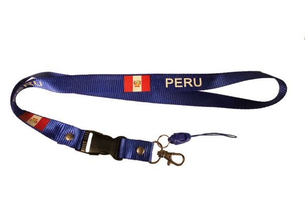 PERU COUNTRY FLAG BLUE LANYARD KEYCHAIN PASSHOLDER NECKSTRAP .. CLASP AT THE END .. 20" INCHES LONG .. HIGH QUALITY .. NEW