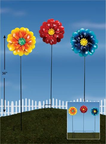 PS123 Giant Flower Metal Plant Sticks with Display (12 PCS SET)