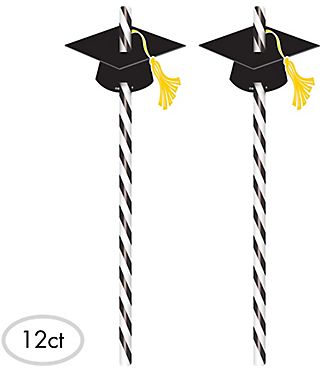 Graduation Straws With Grad Caps, 12ct