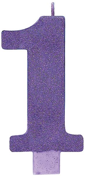 01 Numeral #1 Large Glitter Candle - Purple