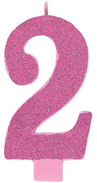 02 Numeral #2 Large Glitter Candle - Pink