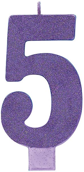 05 Numeral #4 Large Glitter Candle - Caribbean Blue