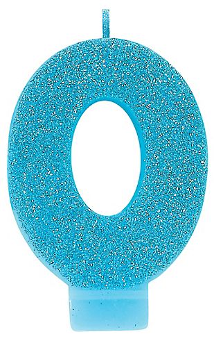 #0 Numeral #0 Glitter Candle - Caribbean Blue