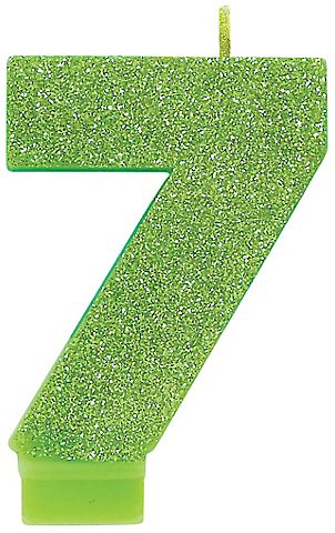 #7 Numeral #7 Glitter Candle - Kiwi