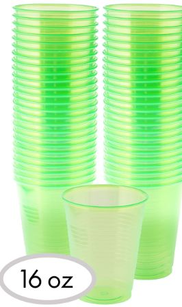 Big Party Pack Black Light Neon Green Plastic Cups, 50ct