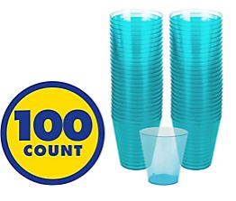 Big Party Pack Caribbean Blue Plastic Shot Glasses, 100ct