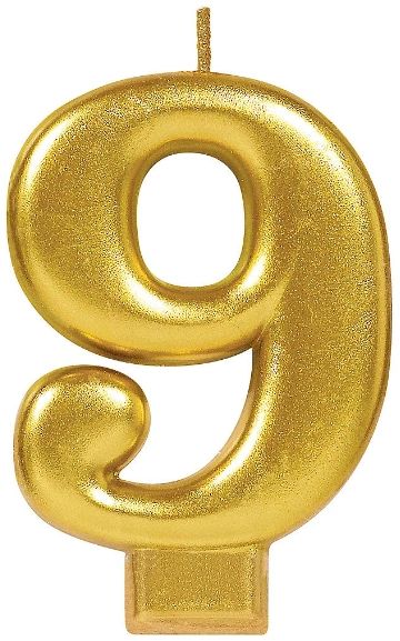 Numeral #9 Metallic Candle - Gold