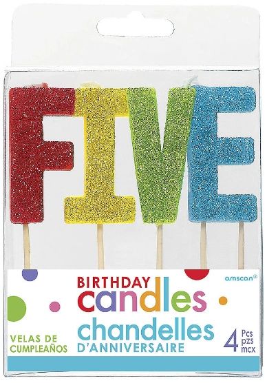 05 "F-I-V-E" Glitter Candles, 4pc