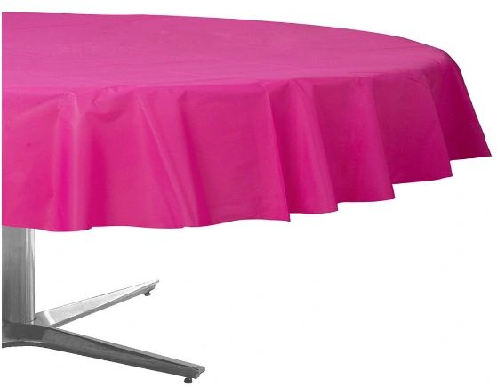Bright Pink Round Plastic Table Cover, 84"