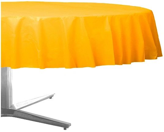 Sunshine Yellow Round Plastic Table Cover, 84"