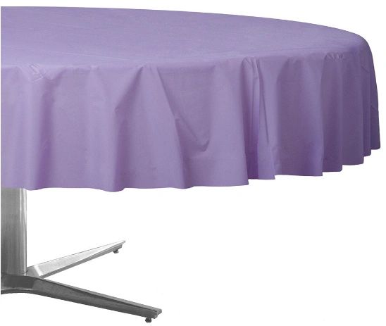Lavender Round Plastic Table Cover, 84"