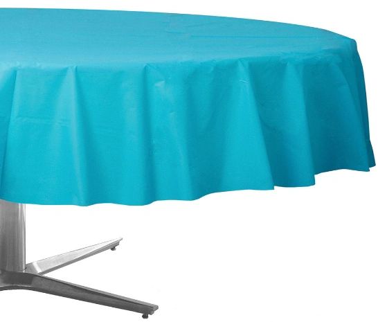 Caribbean Blue Round Plastic Table Cover, 84"