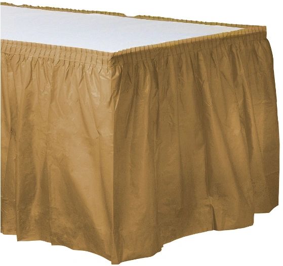 Gold Solid Color Plastic Table Skirt, 14' x 29"