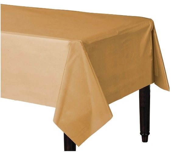 Gold Rectangular Plastic Table Cover, 54" x 108"